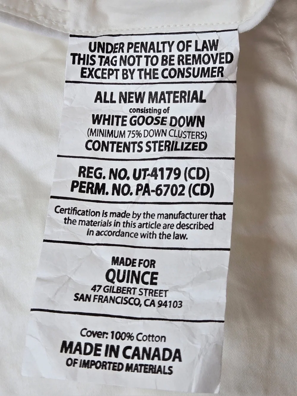 NWOT QUINCE Lightweight Luxe Goose Down Duvet Insert King/Cal King 9864